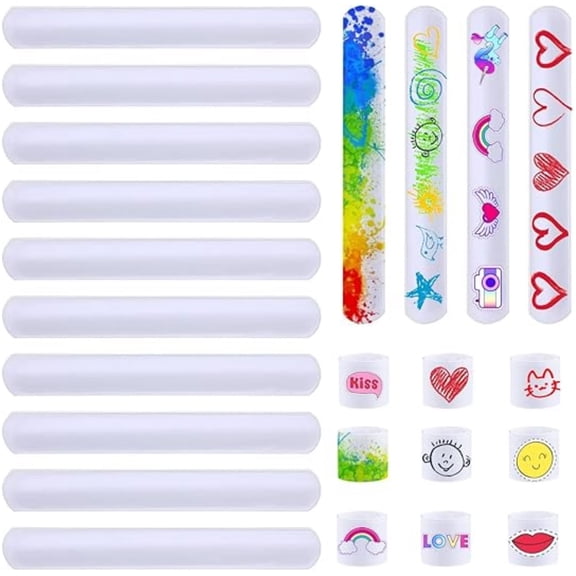Topboutique Slap Bracelets 40 Pcs White Blank DIY Slap Bands Party Wrist Strap Snap Bracelets Wristband for Activity Painting Craft Projects Birthday Christmas Gift,8.7*1.2 inch