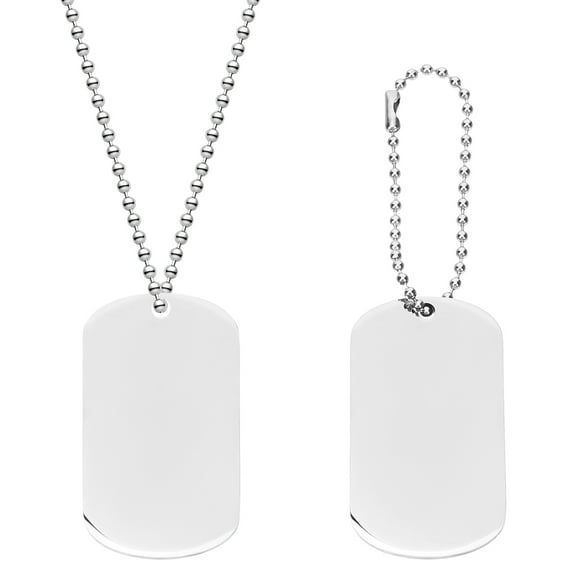 Badge Necklace Mens Silver Dog Tag Necklaces Men's Chain Stainless Steel