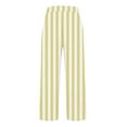 thumbnail image 5 of dazeni Womens Striped Linen Capri Pants Side Split Hem Elastic Waisted Straight Leg Cropped Trousers with Pockets Loose Loungewear Summer Beach Boho Clothes Yellow Small, 5 of 6