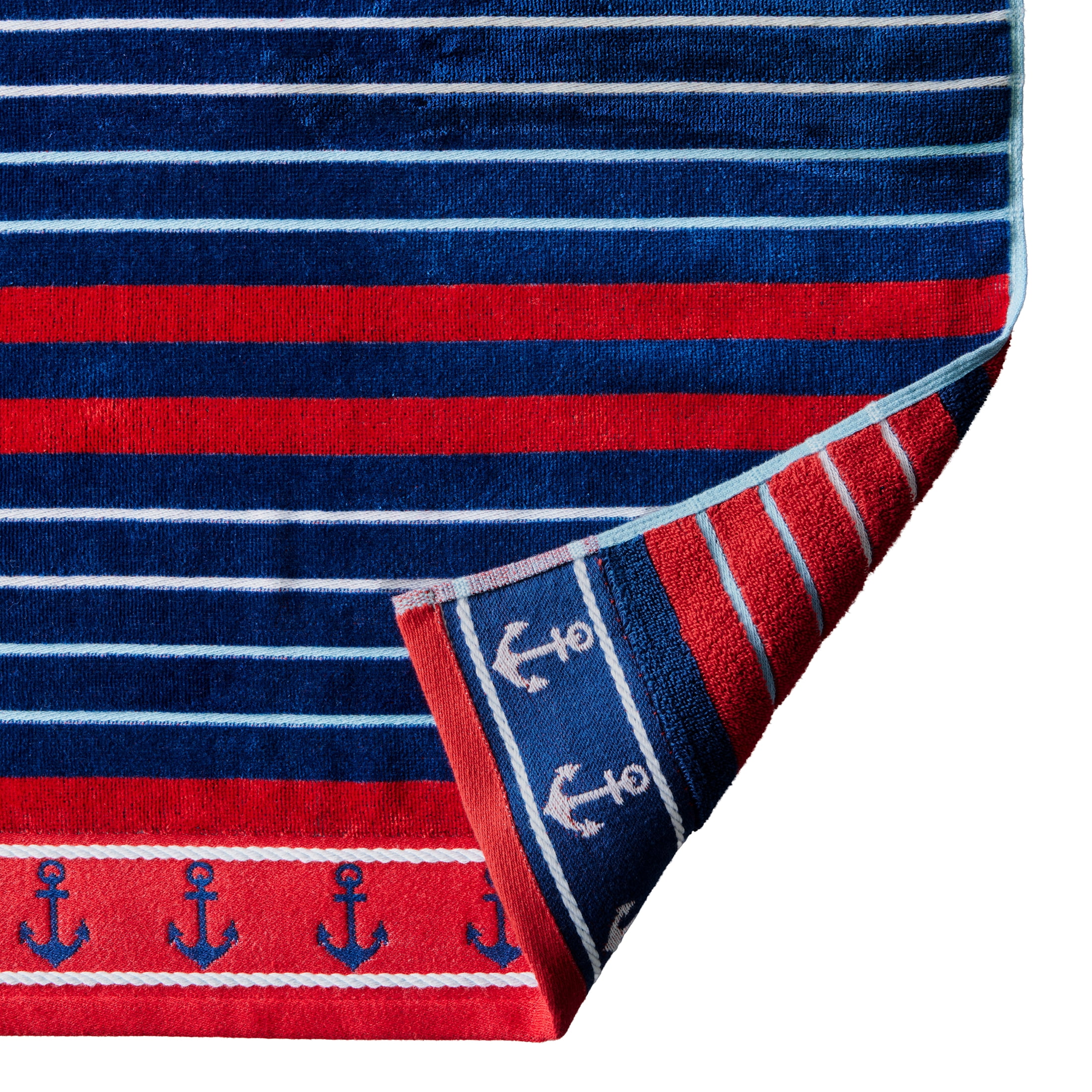 Better Homes & Gardens Coastal Clarence Striped Navy & Red Cotton-Blend Beach Towel