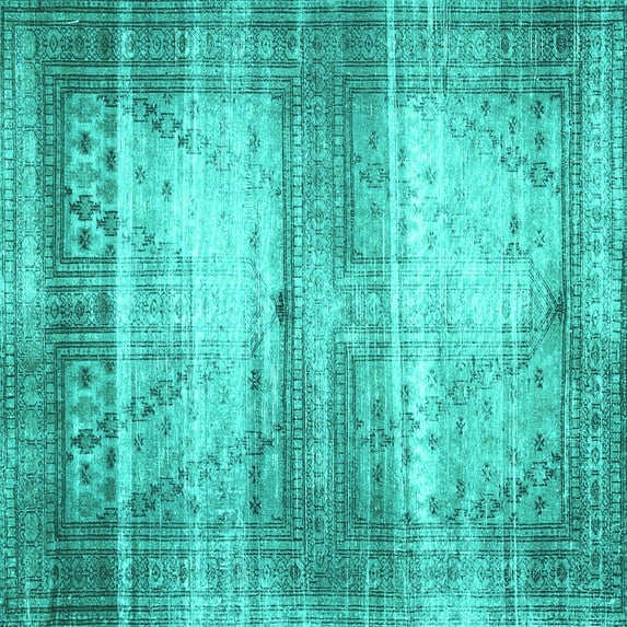 Ahgly Company Machine Washable Indoor Square Persian Turquoise Blue Traditional Area Rugs, 7' Square