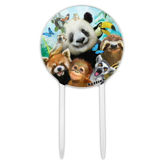 Acrylic Zoo Animals Selfie Panda Bear Sloth Meercat Monkey Lemur Cake Topper Party Decoration for Wedding Anniversary Birthday Graduation