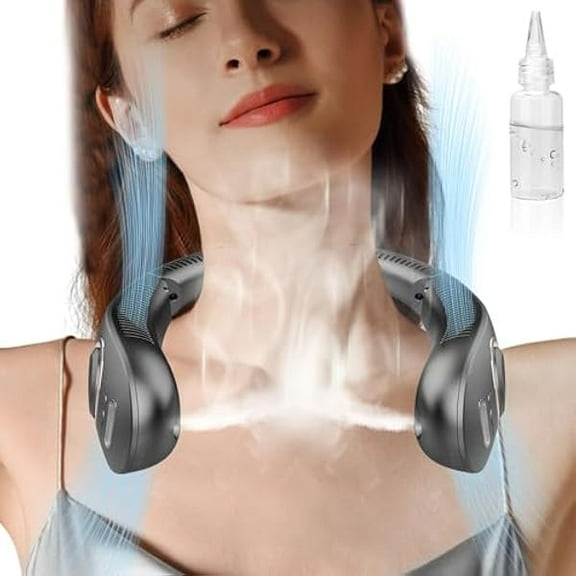 FU1999Misting Neck Fan,4000mAh Neck Fan with Water Mist Spray,Breeze Wear Misting Fans for Your Neck Around,Wireless Small Noiseless Headphone Chargeable Personal Fan for Travel Camping Outdoor
