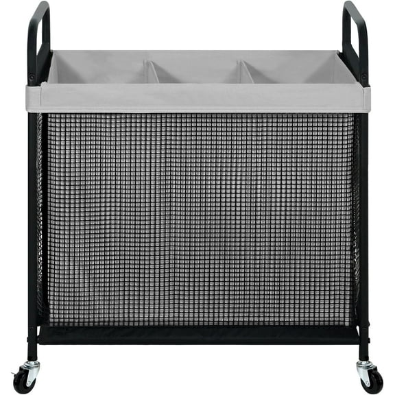 Laundry Hamper 3 Section, 120L Rolling Laundry Sorter Cart with Removable and Washable Liner Bag, Rolling Clothes Hamper with Metal Handle for Laundry Room and Bedroom, Gray