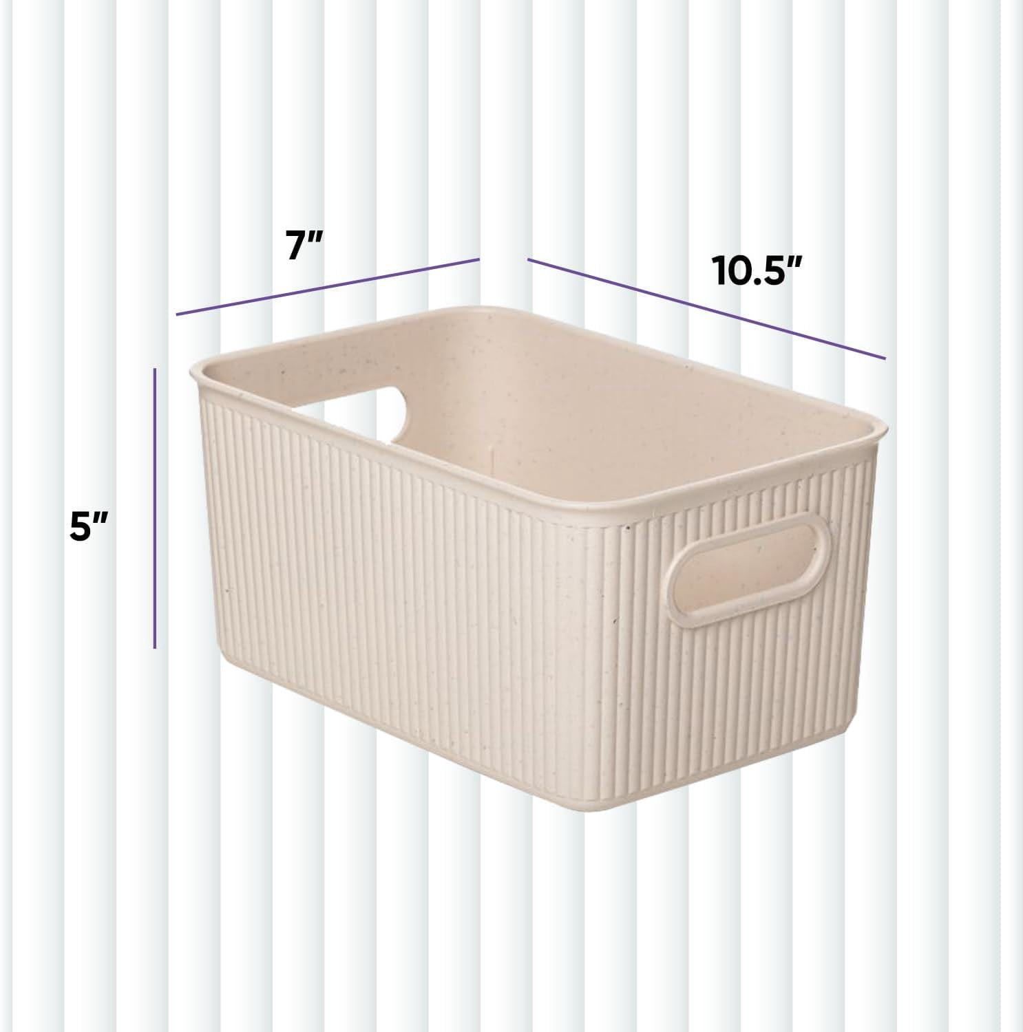 Eco-Friendly Decorative Plastic Open Home Storage Bins Organizer Baskets, Medium (1 Pack) Container Boxes for Organizing Closet Shelves Drawer Shelf - Ribbed Collection 5 Liter