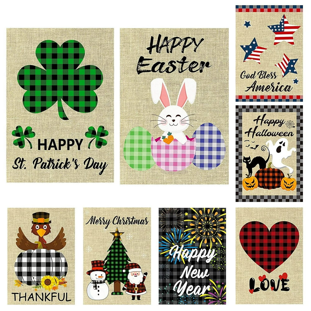 Seasonal Garden Flags Set of 8, Double Sided Easter Garden Flag