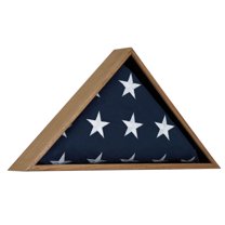 American Art Decor Oak Wood Triangle Wall Flag Display Case - 13" H x 26.5" L x 3.25" D