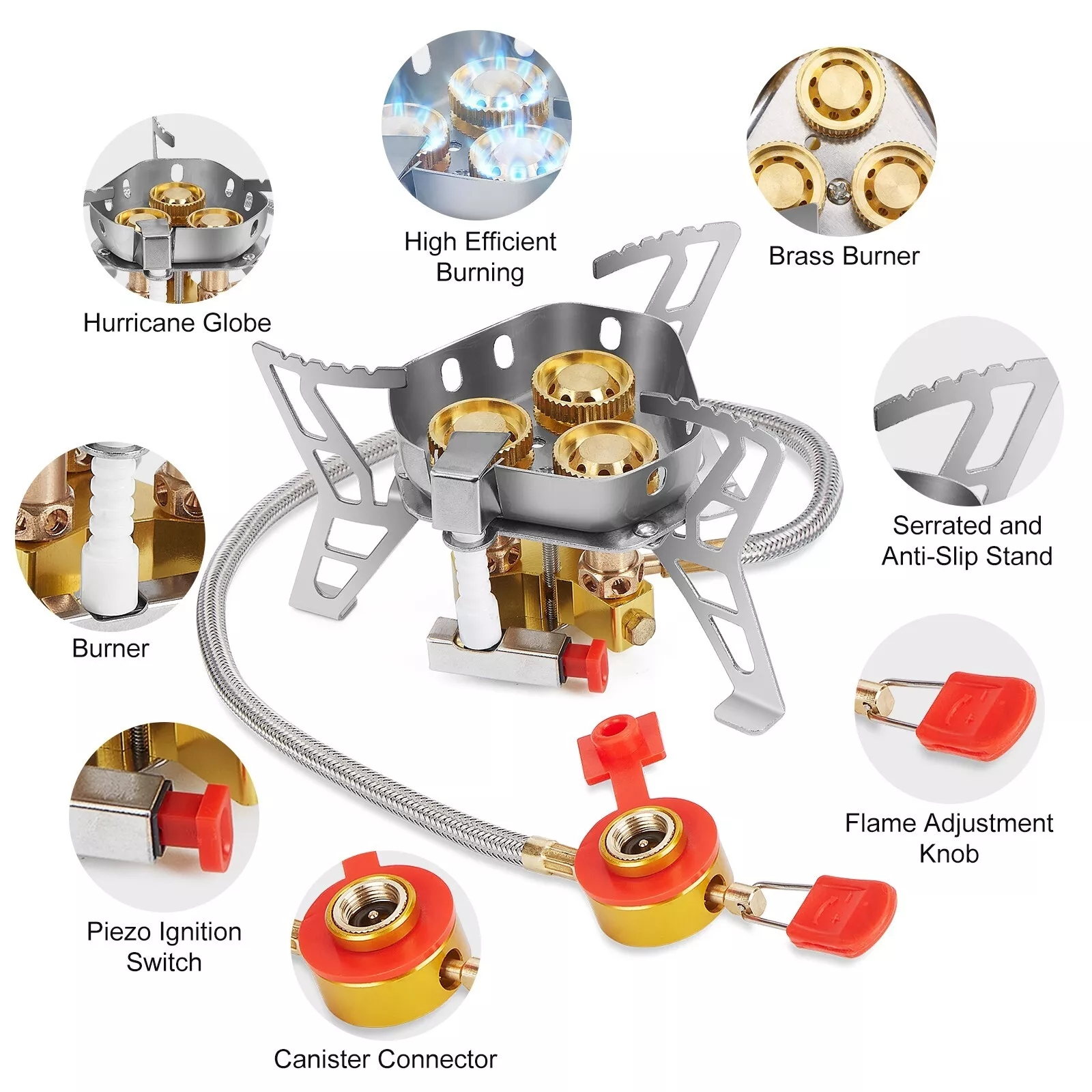 6800W High-Power Camping Burner Stove Brass Burner, Fast Heating, Windproof, Safe Gas Use