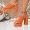 thumbnail image 6 of HomeDM Platform Heels Sandals for Women Square Open Toe Chunky Block Heel Slip-On Slides Dress Shoes, Orange Size 7, 6 of 9