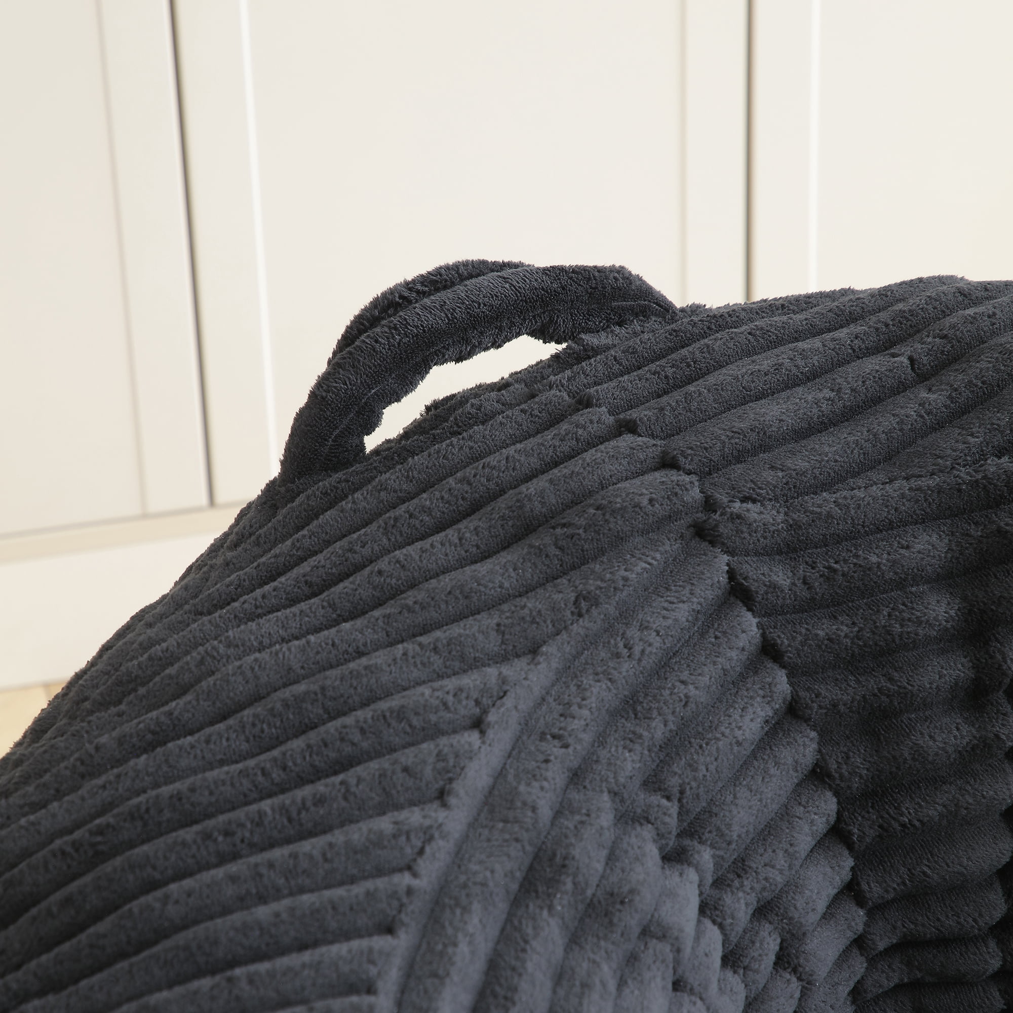 Miniyam 45"x40"x24" Corduroy Bean Bag Sofa, High-Resilience Foam, Ergonomic Armrests (Black)