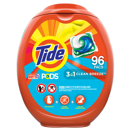 Tide PODS Liquid Laundry Detergent Pacs, Clean Breeze, 96 count (Packaging May (Best Laundry Detergent For Dark Clothes)
