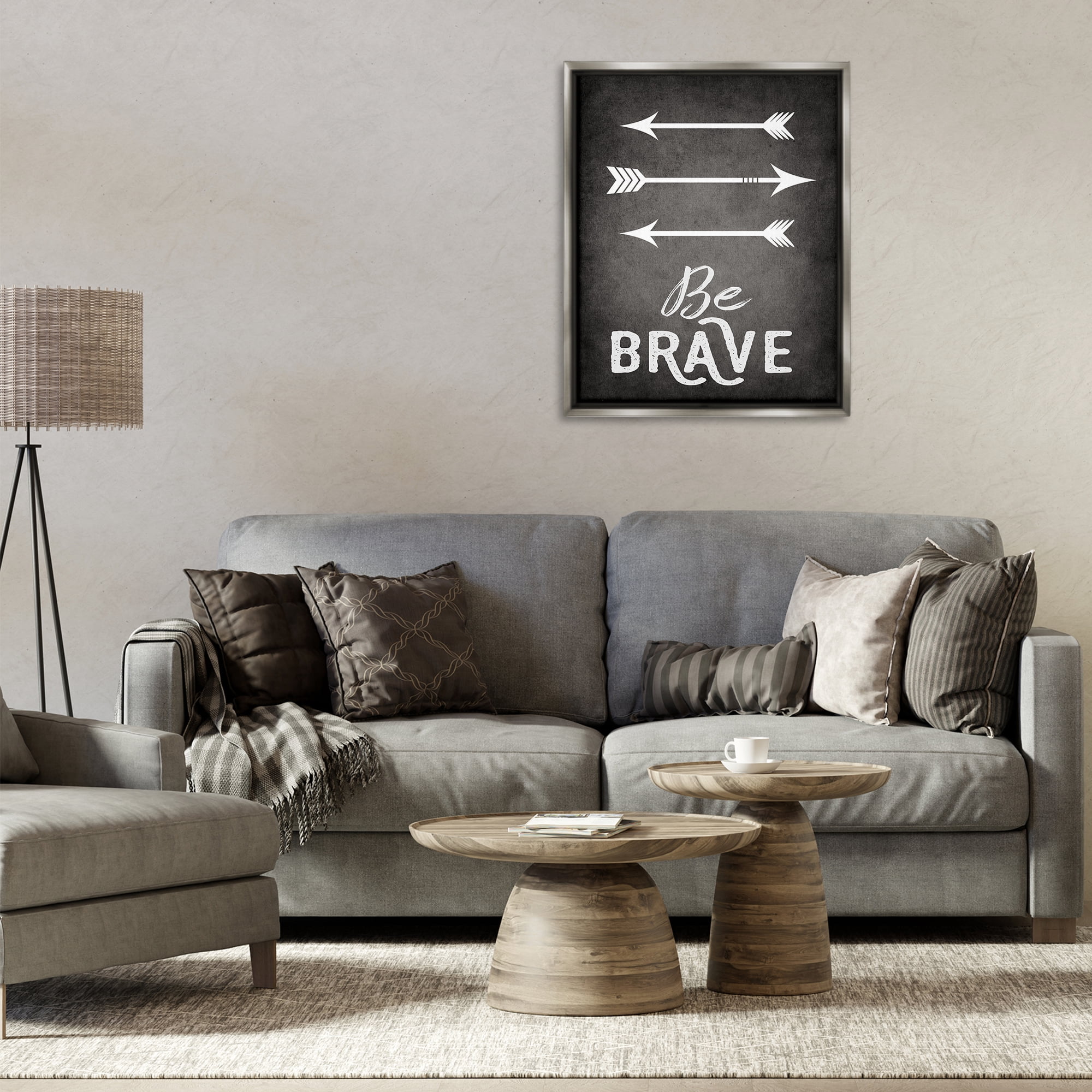 Stupell Industries Be Brave Arrows Typography Painting Gray Floater Framed Canvas Art Print Wall Art, 25 x 31
