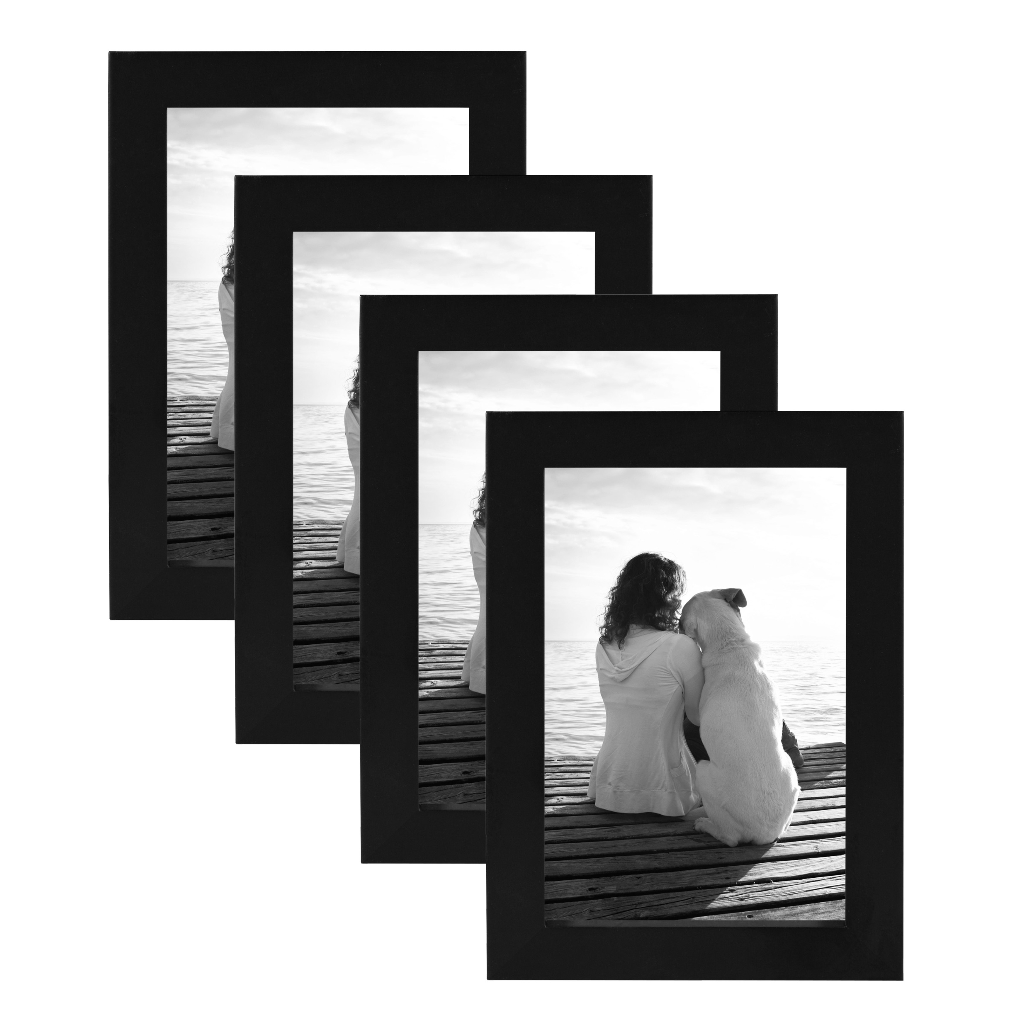 DesignOvation Gallery Wood Photo Frames, 4x6, Black, set of 4