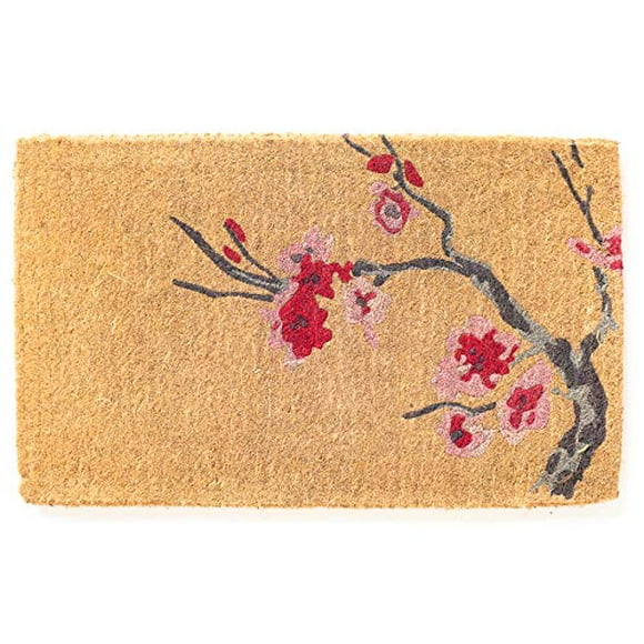 Fab Habitat Floral Extra Thick Doormat - Handwoven, Durable - Natural Coir - Entryway, Front Door, Porch, Patio - Cherry Branch Pink/Natural (18" x 30" Thick)