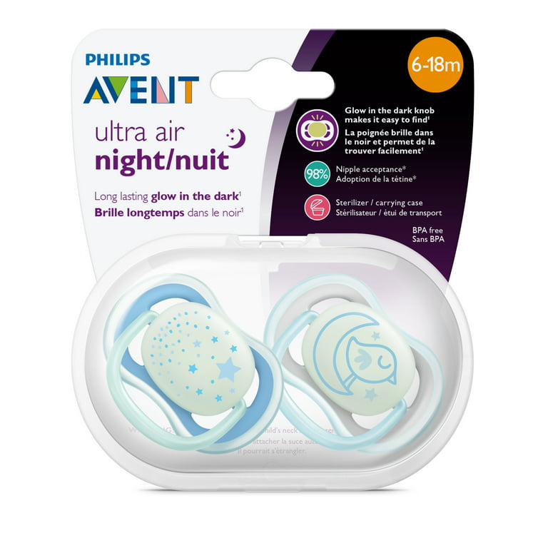 Philips Avent Sucettes nuit ultra air SCF376/14 6-18 mois silicone violet,  lot de 4