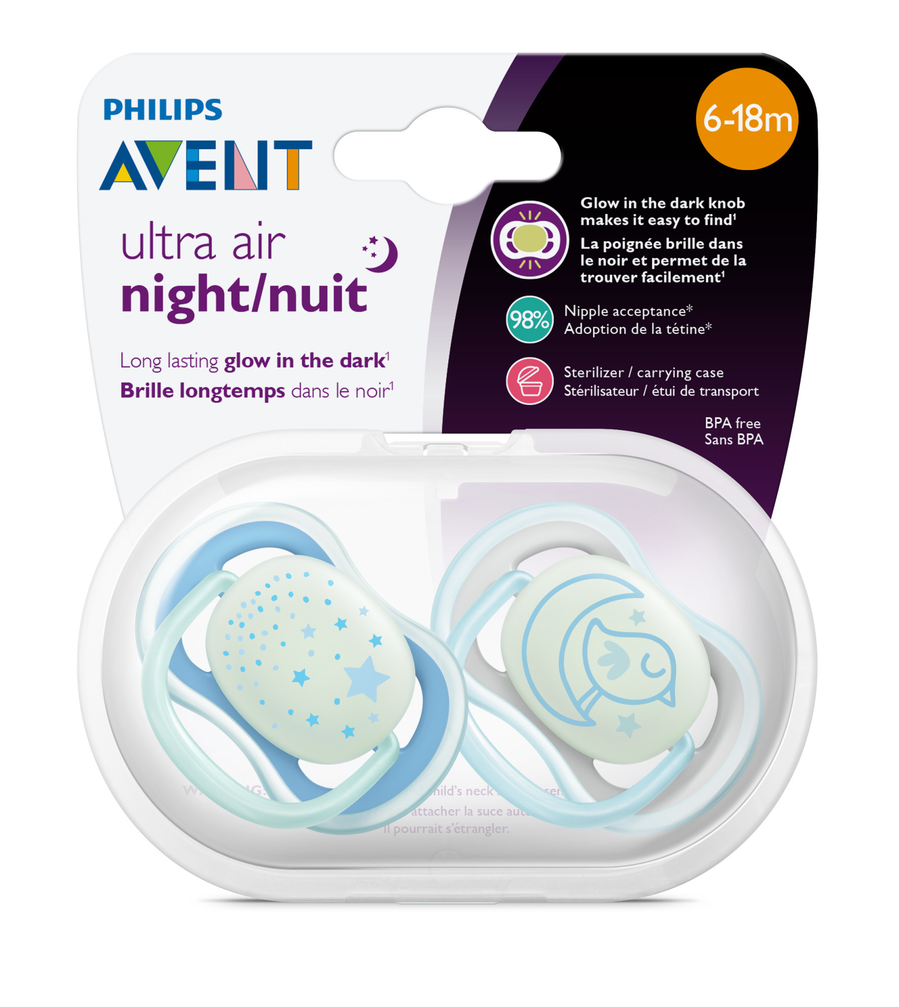 Philips Avent Ultra Air Nighttime Pacifier, 6-18 Months, Blue, 4 Pack, SCF376/43 - image 3 of 5