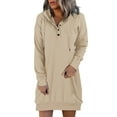 thumbnail image 1 of Robes Grande Taille Décontractées à Capuche Manches Longues Chandail en Molleton Boutonné Robe Maxi Beige TG, 1 of 4