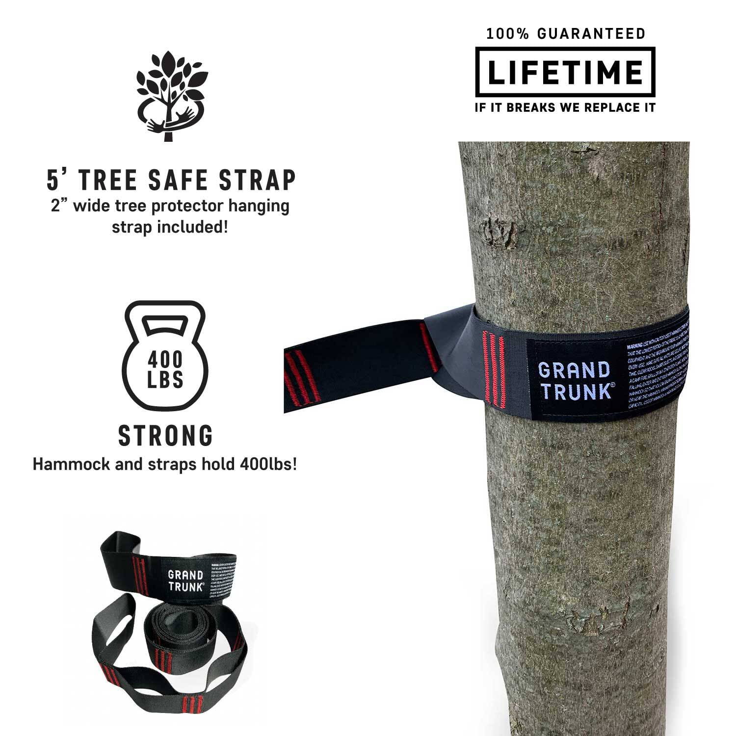 Grand Trunk Double Deluxe Hammock with Straps – Extra-Wide Parachute Nylon Hammock for Two, 10'6" x 6'6", 400 lb Capacity, Includes Tree-Friendly Straps & Carabiners