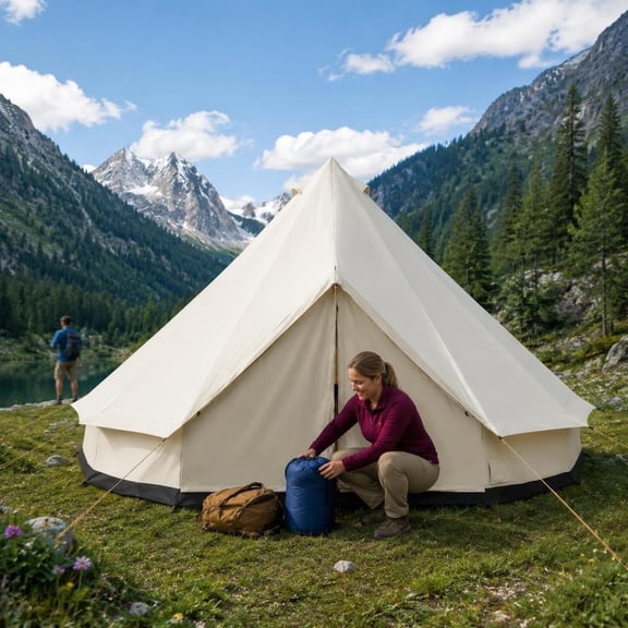 Yurt Tent, 10-Person Waterproof Glamping Bell Tent, 16' X 16' Outdoor Camping Tent