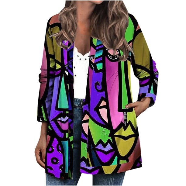 Chaqueta de mujer para entrenamiento diario de vacaciones, cárdigan de otoño e invierno, abrigo de punto abierto, Top informal de manga larga con estampado Floral Fridja BV0+1501
