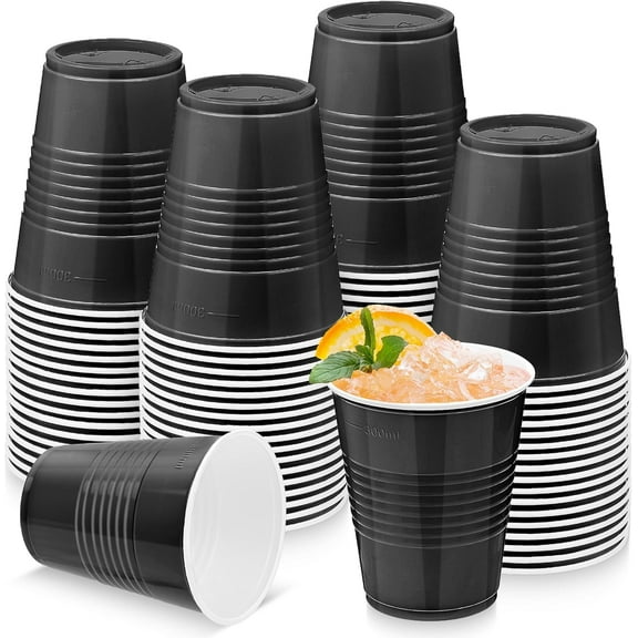 50 Pack Black Disposable Plastic Cups 12 Ounce Drinking Party Cups Bulk Party Cups for Wedding Birthday Graduation Christmas Parties, Picnics Event