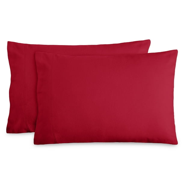 Juego de Fundas de Almohada de Franela Bare Home 100 % Algodón Doble Cepillado 2 Unidades Tamaño King Color Rojo