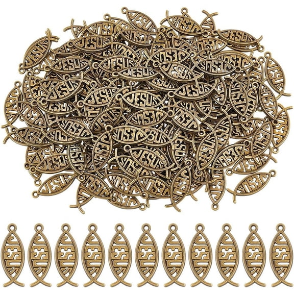 1 Set 160Pcs Tibetan Style Alloy Pendants Jesus Fish Charms Antique Bronze 27x10mm