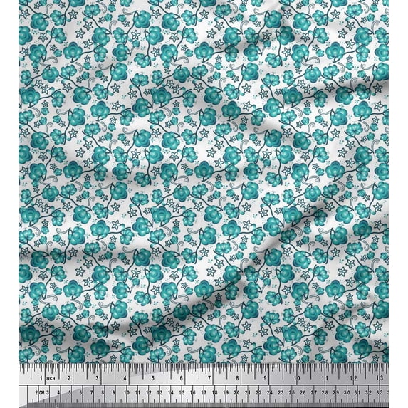 Soimoi Cotton Duck Fabric Flower Artistic Printed Fabric 1 Yard 42 Inch Wide