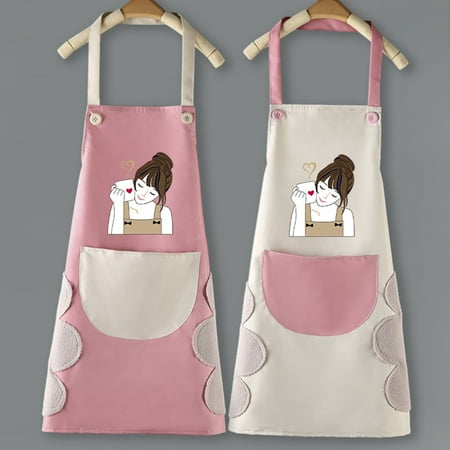 

DoubleYi Women Waterproof Anti-Oil Cartoon Girl Home Kitchen Apron Waist Bib Pinafore