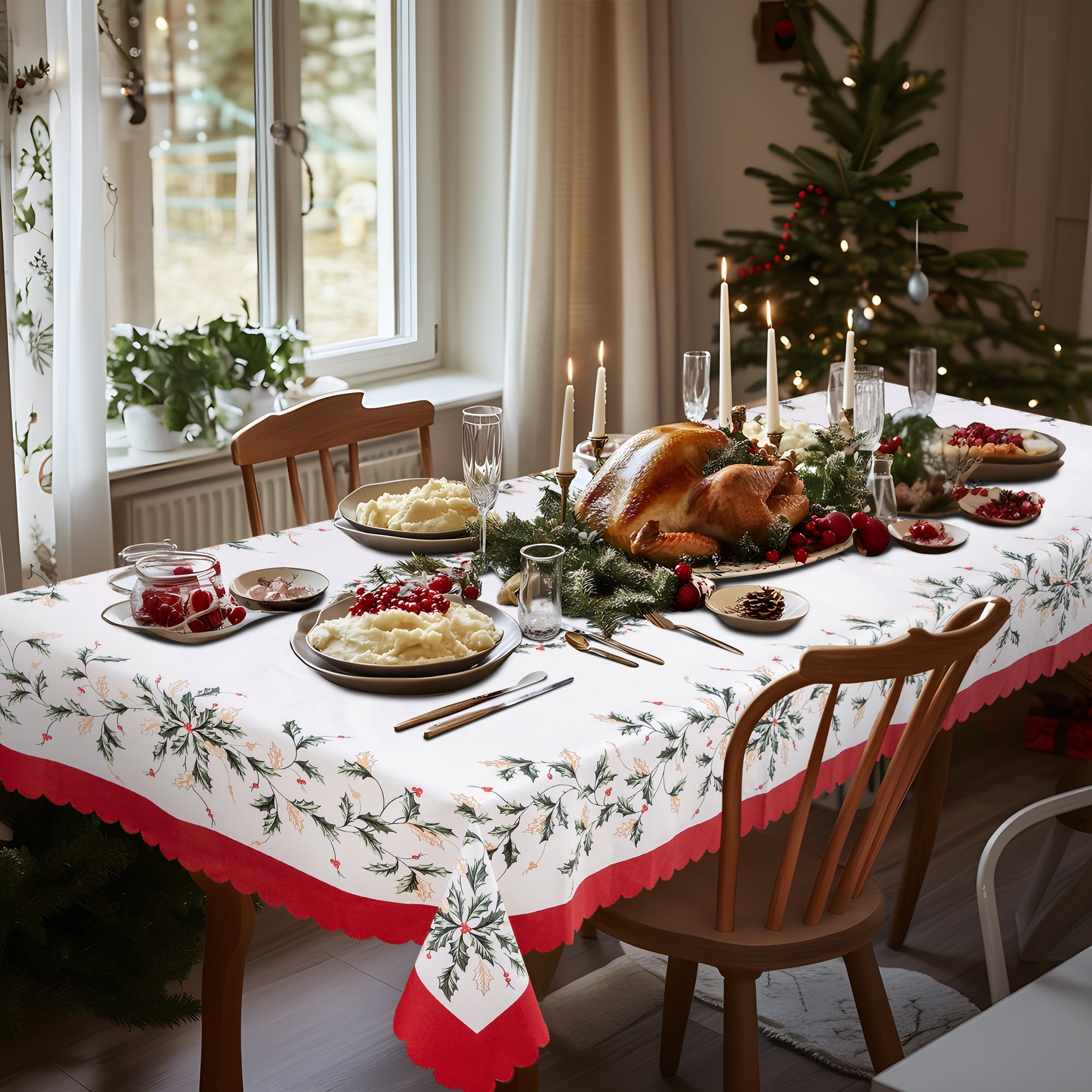 RAY STAR Christmas Table Cloth for Rectangle Table 52x70 Polyester Machine Washable Table Cloths, Thick Can not See Through Heavy Duty Tablecloth