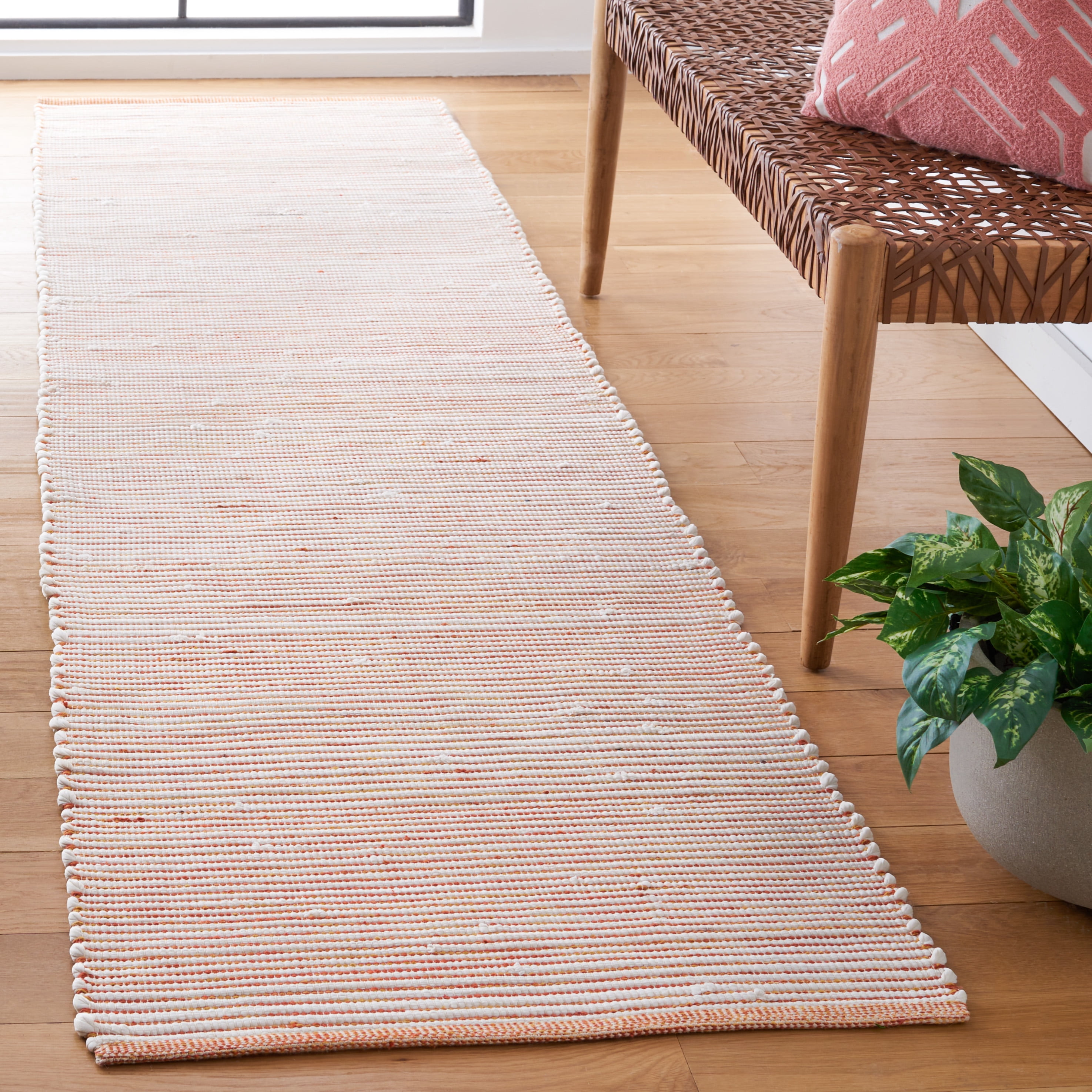 SAFAVIEH Montauk Carver Striped Cotton Runner Rug, Red/Ivory, 2'3" x 9'