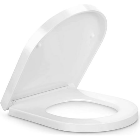 SADALAK D/U Shape Toilet Seat,Soft Close and Quick-Release for Easy Cleaning Toilet Seats Cover,Stable Hinge Design to prevent shifting -White Elongated Toilet Lid