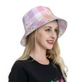 thumbnail image 4 of Yiaed Heart Buffalo Plaid Print Reflective Stripe Bucket Hat Unisex Funny Outdoor Fisherman Cap Beach Sun Hat, 4 of 5