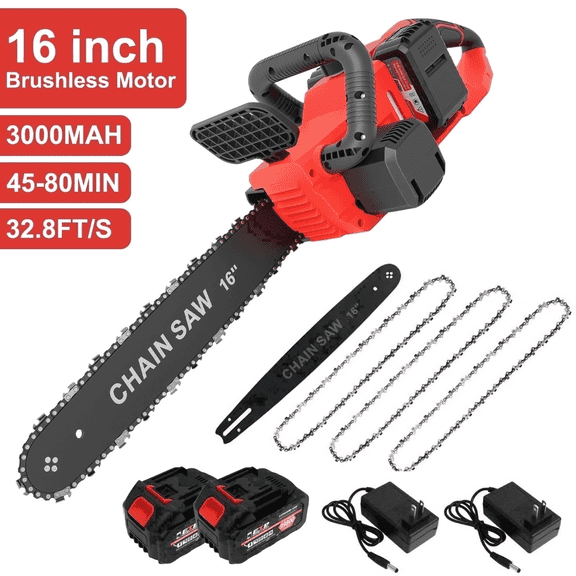 CATGOOD 16 inch Cordless Chainsaw, 42V 1350W Electric Chainsaw with 2×3.0Ah Batteries and 2 Chargers for Tree Trimming & Wood Cutting