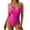 Hot Pink, variant on QUNYINEY String One Piece Swimsuits for Women Tummy Control Plus Size Modest Blue Swimwear Crew Neck Push Up Ruched Women Swimwear