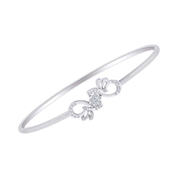 AFFY 1/4 Carat Round White Natural Diamond Twisted Spike Flower Bangle Bracelet in 14k Solid White Gold (I-J Color, I2-I3 Clarity,0.25 Cttw)