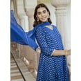 thumbnail image 4 of Janasya Women's Teal Blue Brocade Woven Design Dress with Palazzo and Dupatta, 4 of 5