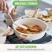 GreenLife Arte 8 Piece Ceramic Nonstick Cookware Pots and Pans Set, Induction Suitable, Wood Print Handles, Glass Lids, Stock Saucepans & Frying Pans, Dishwasher Safe, Speckled Cream