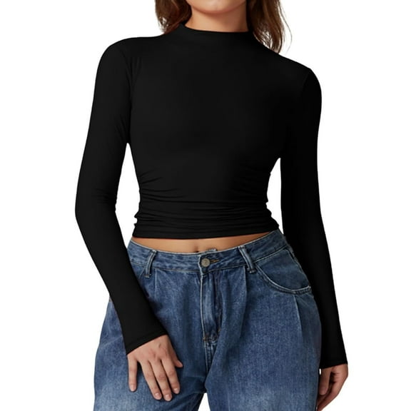 Womens Sexy Long Sleeve Round Neck Slim Basic T Shirt