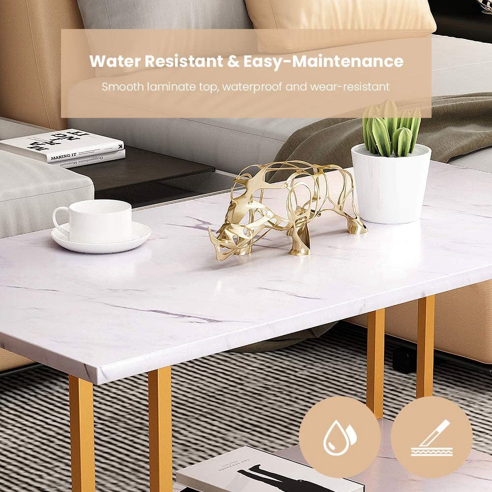 Cvortll Faux Marble Coffee Table with Metal Frame