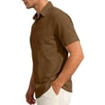 thumbnail image 3 of GrmtClth Men's Shirts Casual Collared Top Classic Short Sleeve Polo Shirt Trend Button Down Tee with Pocket Brown M, 3 of 4