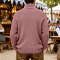 thumbnail image 4 of Men's Knit Cardigan Sweater Long Sleeve Casual Button Up Collared Top with Front Pockets Ribbed Cuffs and Hem Soft Chunky Knit Solid Color Warm Fall Winter Outerwear Everyday Wear Basic Pink S, 4 of 5