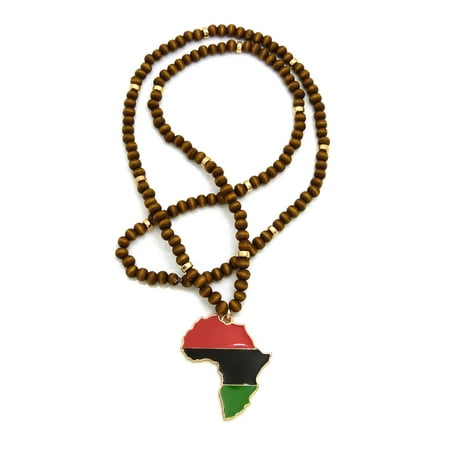 Brown Bead Necklace - Pan Africa Continent Pendant with 6mm 30