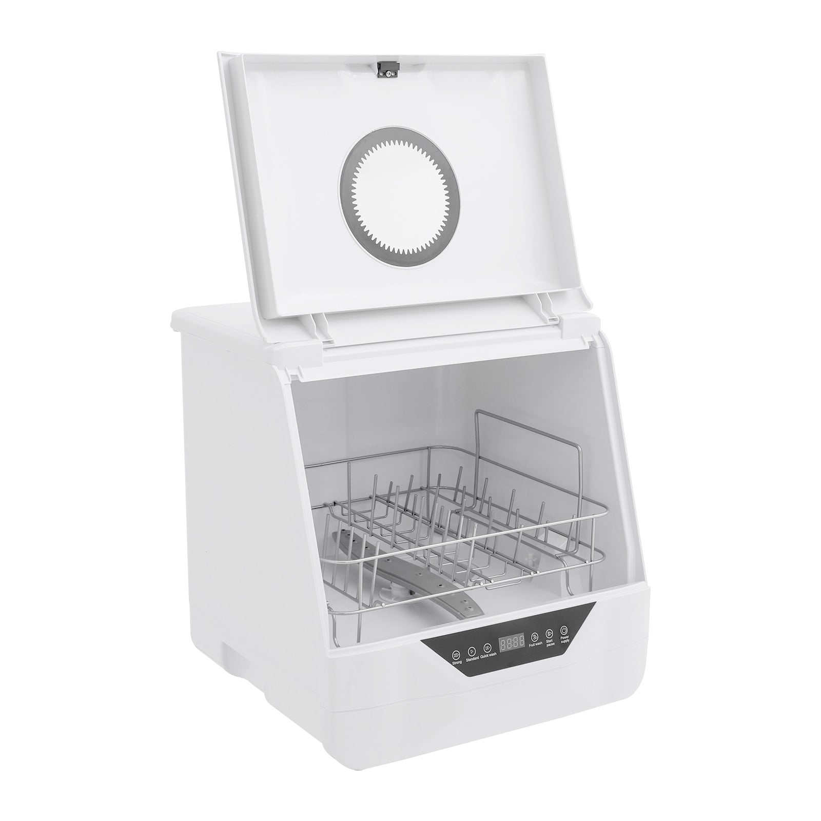 Portable Countertop Dishwasher LED 4 Washing Programs 110V Mini Dishwasher Corded Electric 6L Built-in Water Tank Inlet Hose for Apartments for 2-5 People White Color