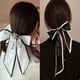thumbnail image 2 of Fashion Printing Chiffon Check Grace Long Ribbon Bow Lady Headdress Scrunchie Ponytail Holder Tie Women Silk Scarves Hair Band, 2 of 4