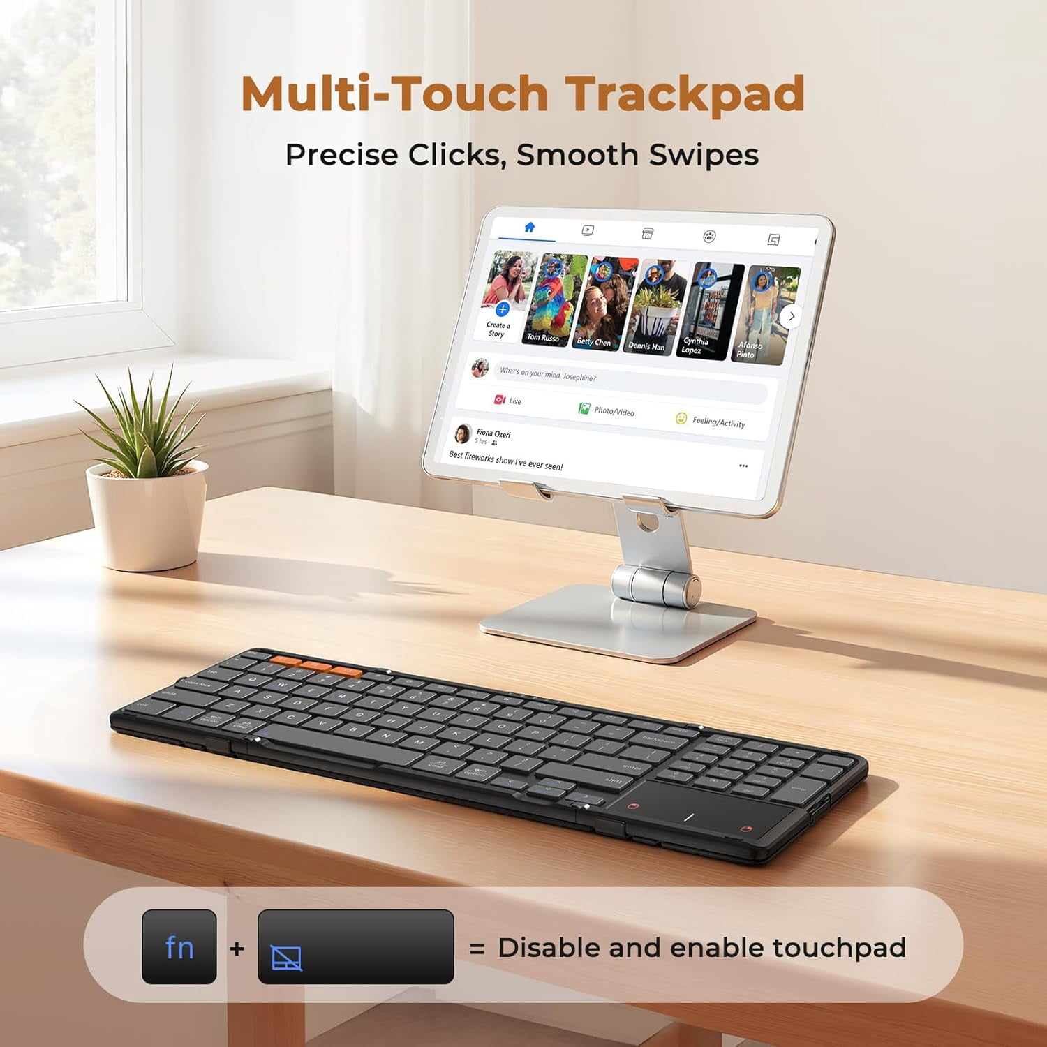 Meetion Foldable Bluetooth Keyboard, Full Size with Number Pad & Touchpad, Rechargeable for Travel
