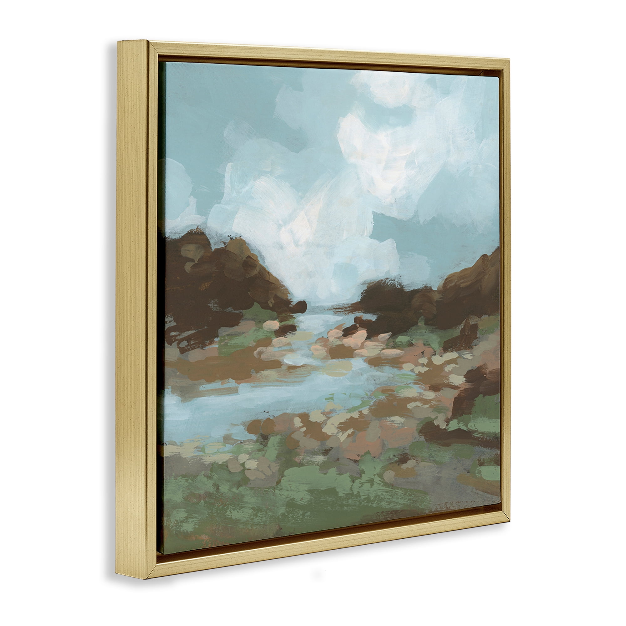 Stupell Industries Traditional River Bend Landscape & Nature Painting Gold Floater Framed Canvas Art Print Wall Art, 18 x 18