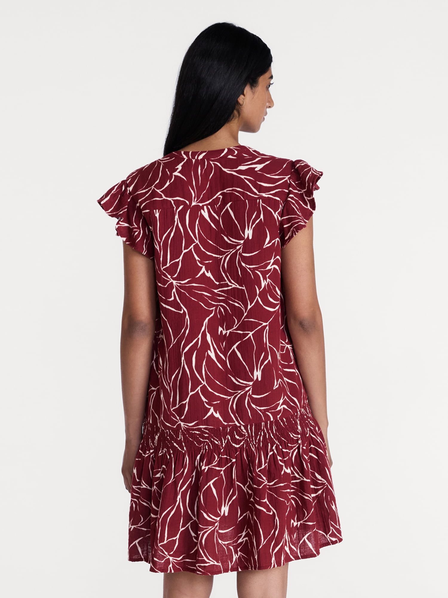 Time and Tru Women's Double Cloth Mini Dress with Flutter Sleeves, Sizes XS-XXXL