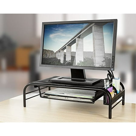 Halter Mesh Monitor Stand Riser Computer Desk Organizer Black