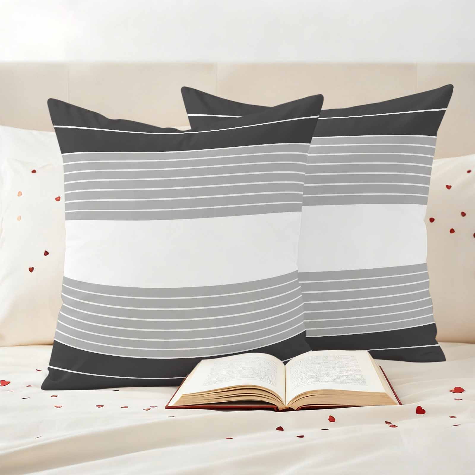 Black Grey Stripe Outdoor Waterproof Pillow Covers, Modern Art Horizontal Striped Decorative Square Throw Pillowcase Sofa Cushion Sham for Patio/Couch/Chair, 18"x18" 2 Pack